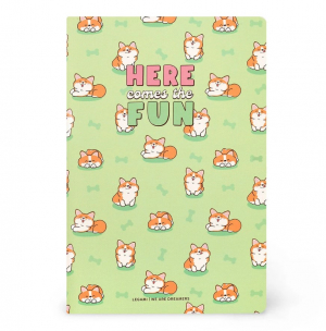 Lined Notebook -  Large - Green Corgi