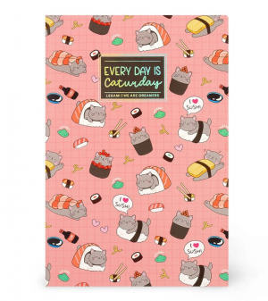 A5 Blank Notebook with Illustrated Hard Cover - Sushi Cat