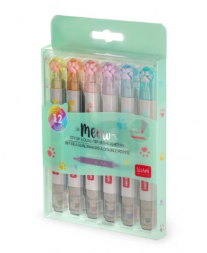 6 Dual-Tip Pastel Highlighters - Meow - Kitty