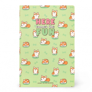 Lined Notebook - Medium - Green Corgi