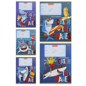 Тетрадь 12л клетка - АКУЛА-СЕРФЕР