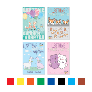 Երկողմանի գունավոր ստվարաթուղթ և թուղթ А4, 16 հատ, 8 գույն