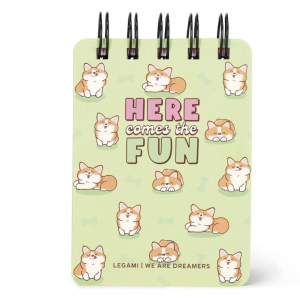 Lined Mini - Spiral Notepad- Green Corgi