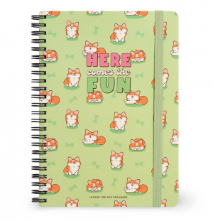 A5 Lined Notebook with Illustrated Hard Cover - Corgi - Jotter - Spiral-Bound