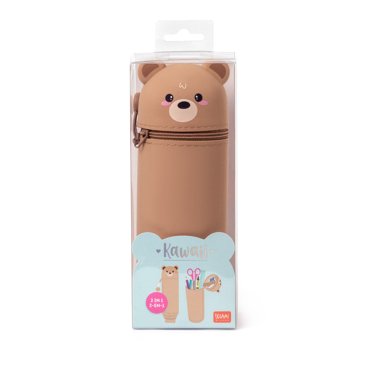 2 - In - 1 Silicone Pencil Case  -  Kawaii - Teddy Bear