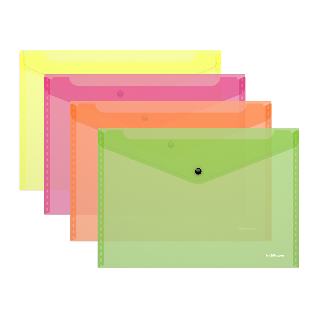 Թղթապանակ на кнопке пластиковая Fizzy Neon, полупрозрачная, A4